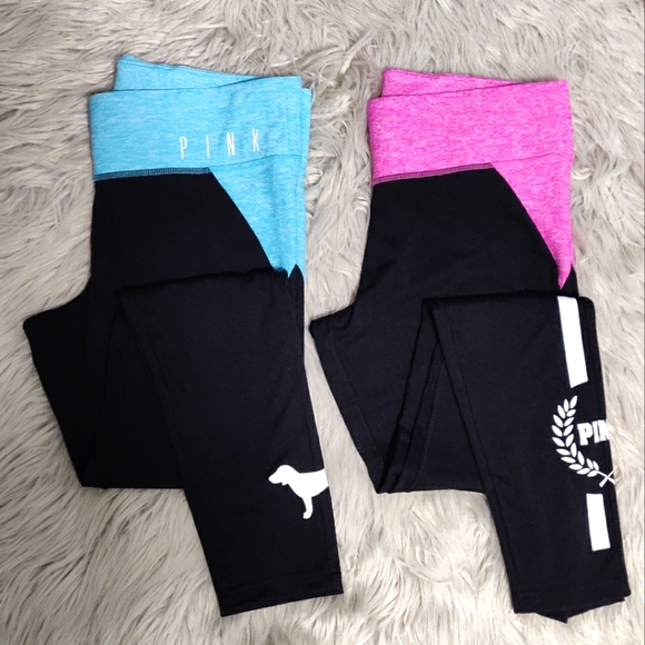 PINK Victoria's Secret Pants - PINK Victoria's Secret Yoga Leggings Set Bundle Lot Gym VS Graphic Cotton M